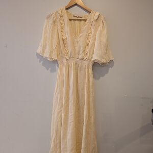 Vanessa Women's Light Yellow Midi Dress Ruffle Easter Cottagecore Spring